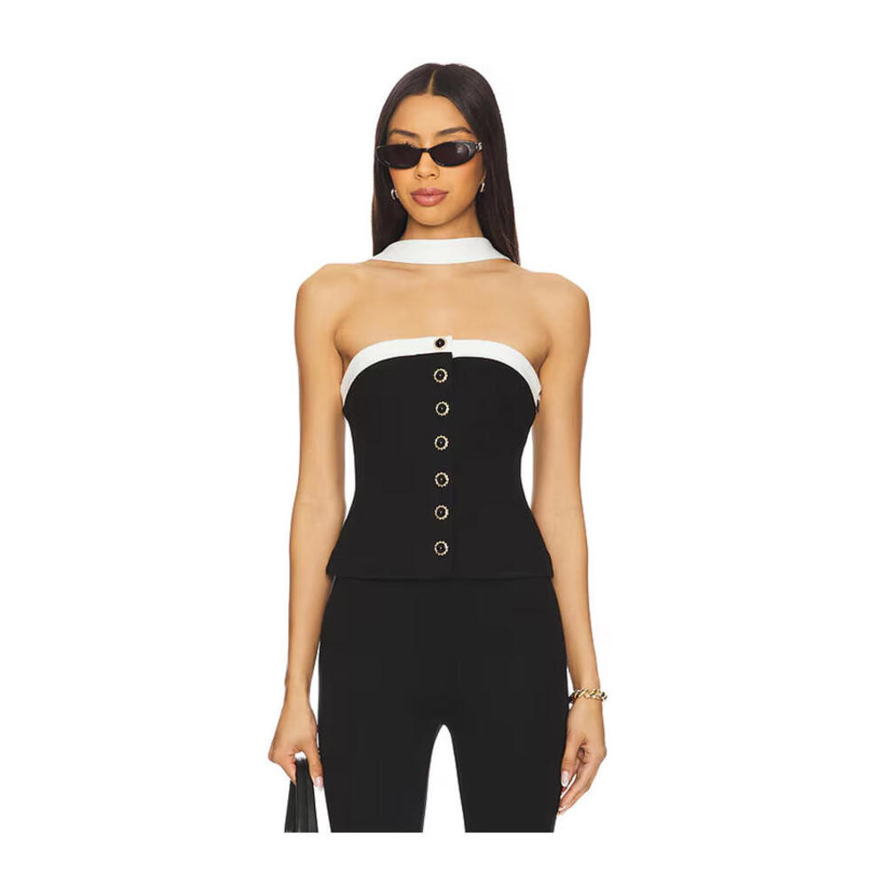 Lovers & friends AUDREY  TOP black white large buttons size S NWT $158 msrp
